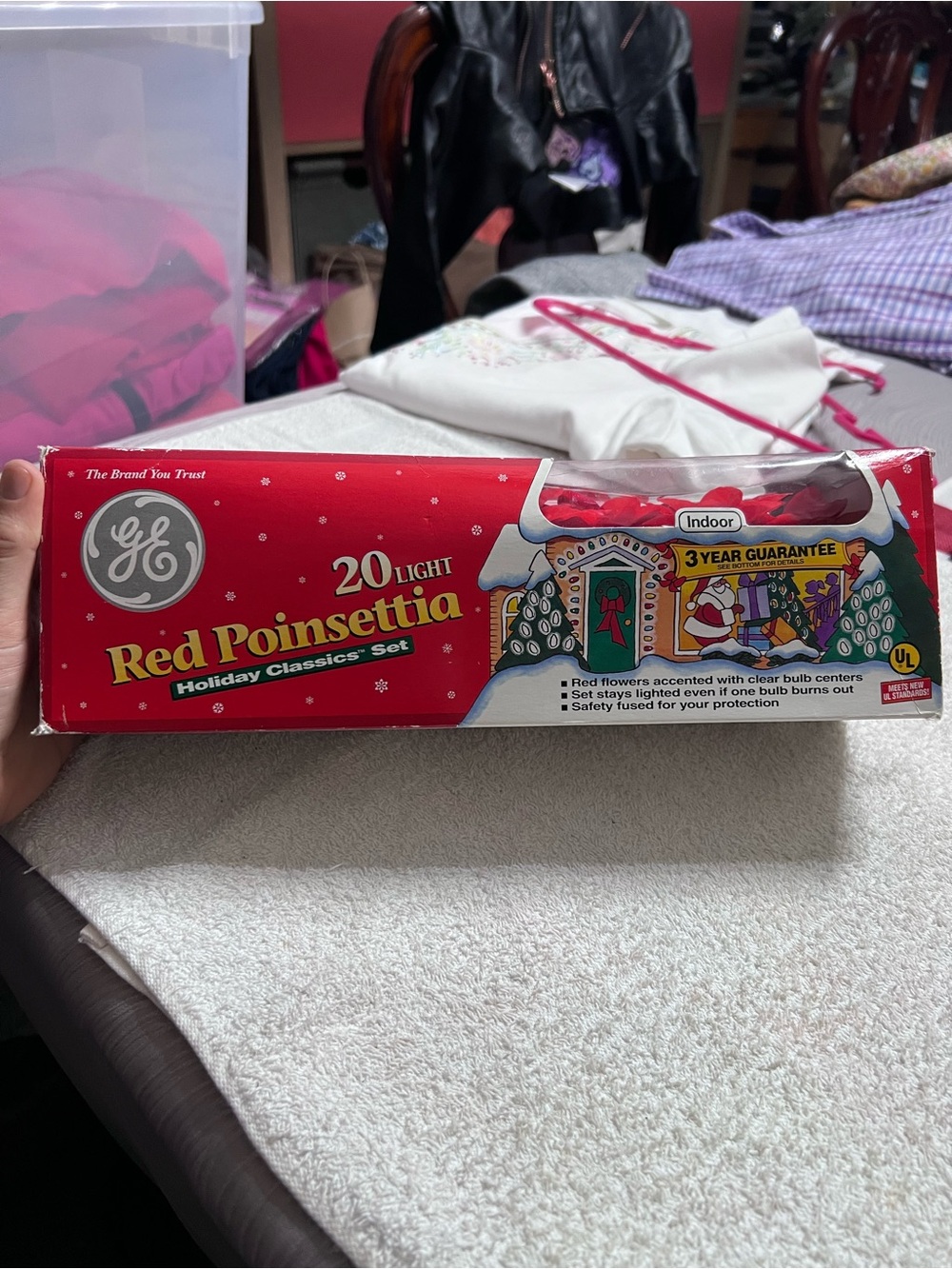 Vintage GE Red Poinsettia 20 Light Christmas Holiday Classics Set NIB
